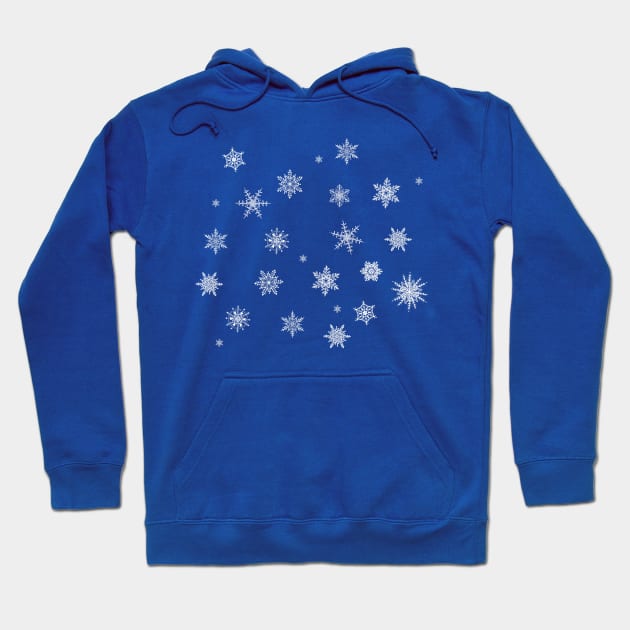 Snowflakes on blue background Hoodie by MariaMahar